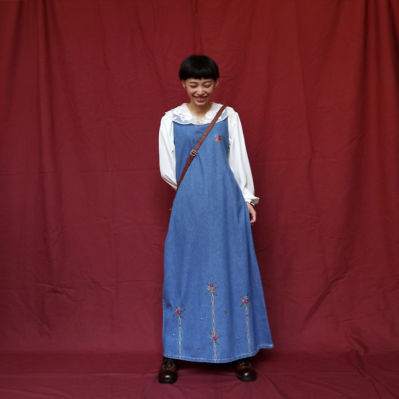 Pumpkin Vintage. Ancient embroidery denim dress - One Piece Dresses - Other Materials 