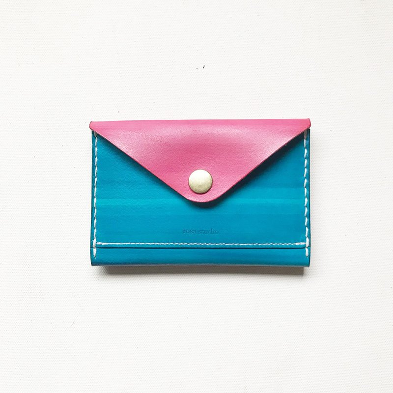 Envelope business card holder _ coin purse _ rouge powder gradient Lyon blue - Card Holders & Cases - Genuine Leather Multicolor