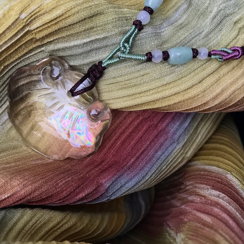 [Lost and find] natural stone rainbow light butterfly white crystal wishful lock necklace - สร้อยคอ - เครื่องเพชรพลอย หลากหลายสี