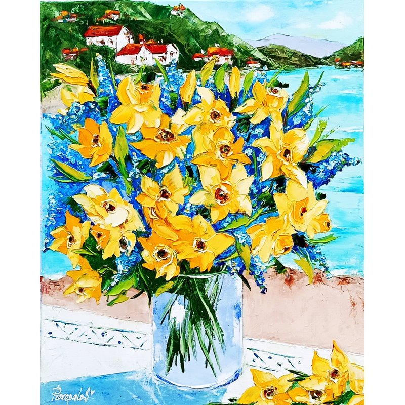 Sorrento Painting Italy Original Art Impasto Oil Painting 16x20 Italy - 壁貼/牆壁裝飾 - 其他材質 黃色