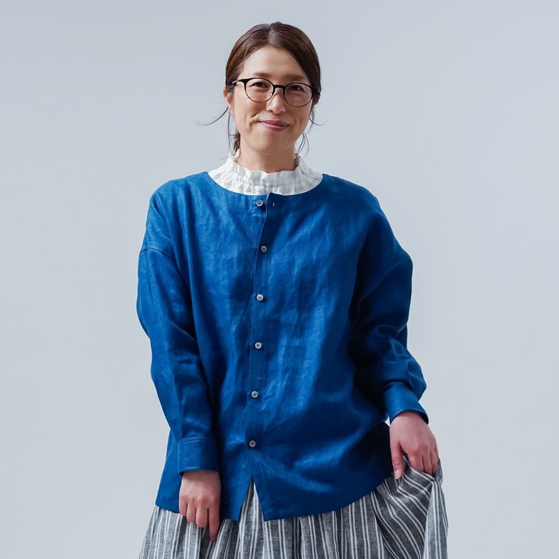 【wafu】【リネン シャツジャケット】細部までこだわり技に心酔するプレミアムリネンJK / オーシャン t036f-ocn3 - 女襯衫 - 棉．麻 藍色