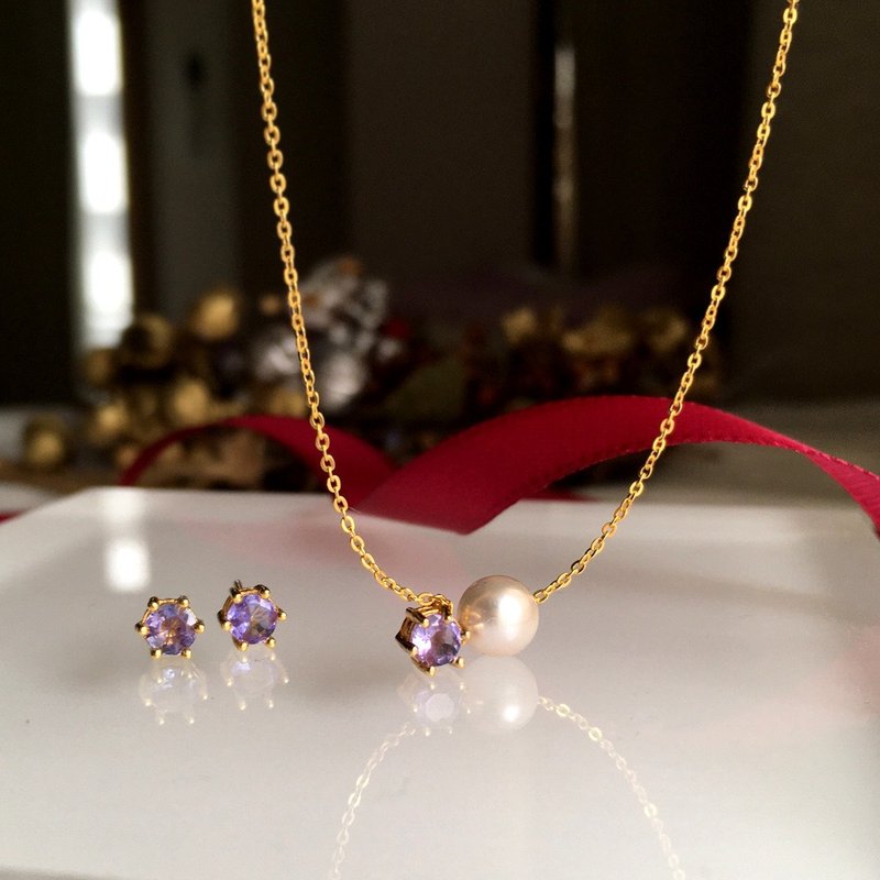 Tanzanite Necklace, December Birthstone, Akoya Pearl Necklace Earrings Set - สร้อยคอ - ไข่มุก สีน้ำเงิน