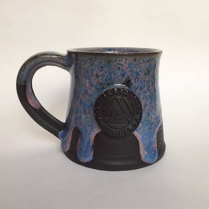 Valknut black, blue and pink violet stoneware mug - 咖啡杯/馬克杯 - 陶 紫色