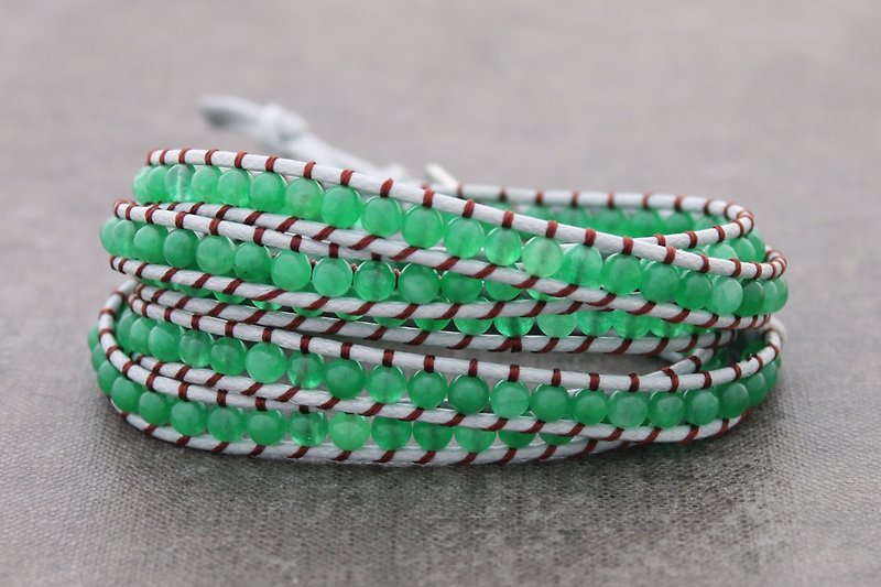 Jade Beaded Wrap Bracelets Woven Beaded Bracelets Braided Bracelets Stone Unisex Hipster Contrast 5x Wrap 5times Wrap - Bracelets - Stone Green