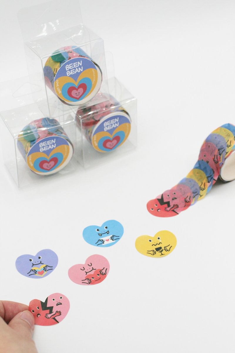 กระดาษ มาสกิ้งเทป หลากหลายสี - Love Love Heart washi masking tape (32mm x 25mm, 100pcs die-cut tape)