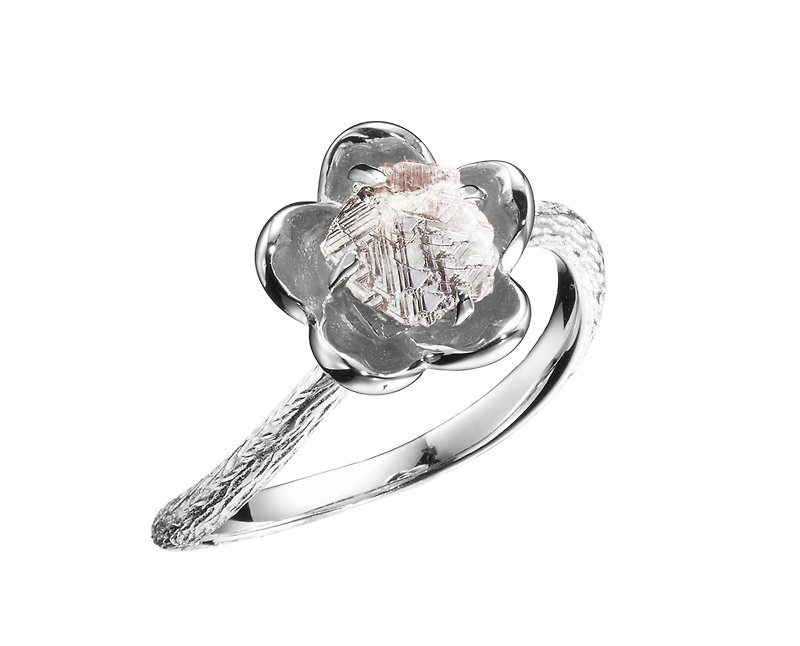 ラフダイヤモンドK14ゴールド鉱石植物プラム婚約指輪婚約指輪立体花石リング - ペアリング - ダイヤモンド シルバー