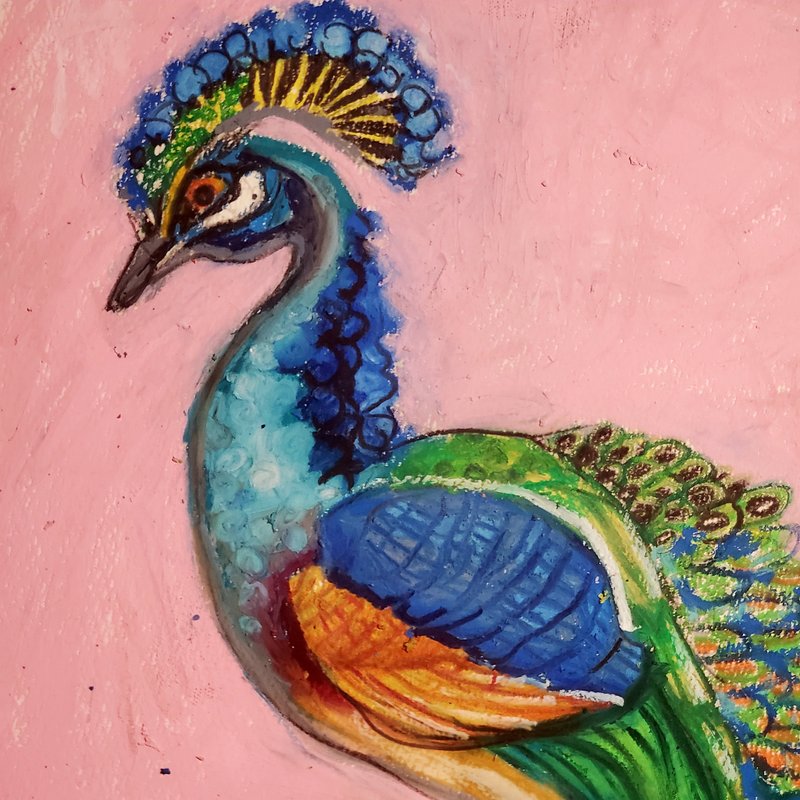 Peacock Crayons Frameless Painting Originals Free Shipping - Posters - Paper Pink