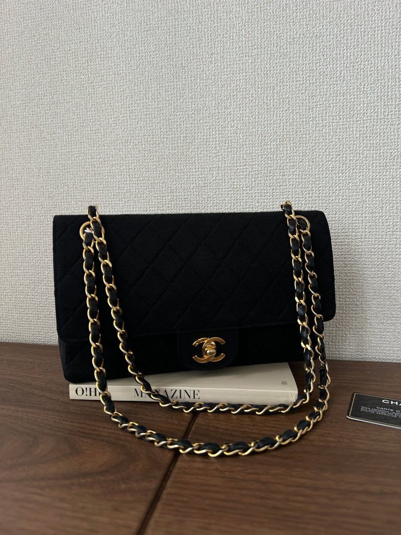 CHANEL Vintage Classic Double Flap 25 Fabric Edition - กระเป๋าถือ - ผ้าฝ้าย/ผ้าลินิน สีดำ