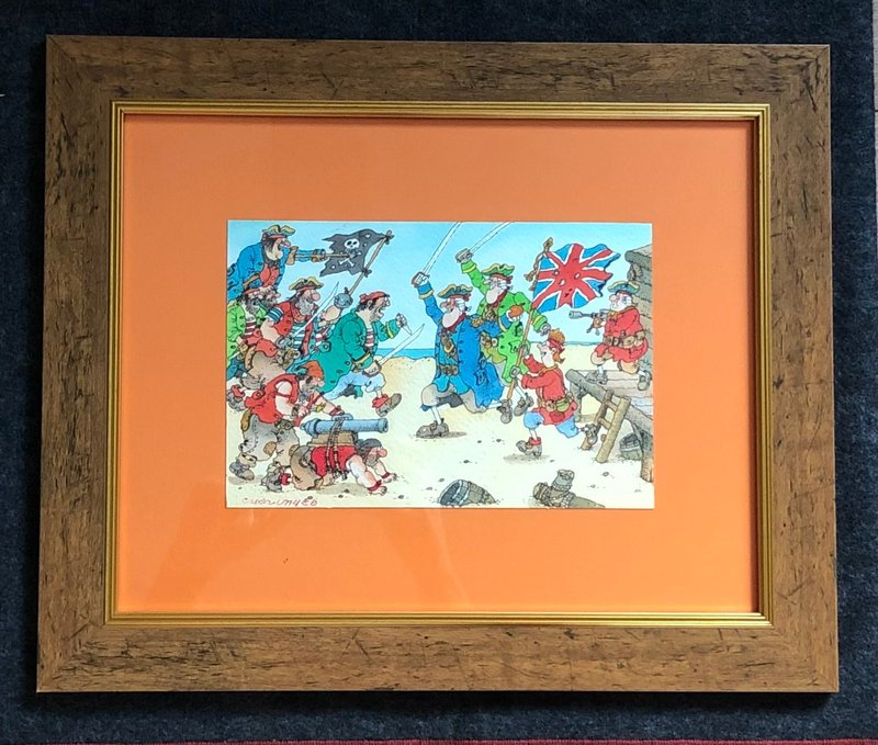 Treasure Island Pirates storm the fort vivid original watercolor painting - 壁貼/牆壁裝飾 - 紙 多色