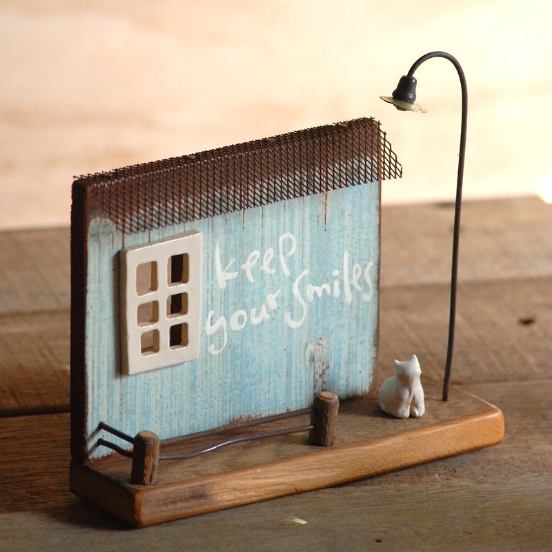 Micro Pocket scene table decorations birthday / Mother's Day birthday old antique wooden wind M-1 - ของวางตกแต่ง - ไม้ สีน้ำเงิน
