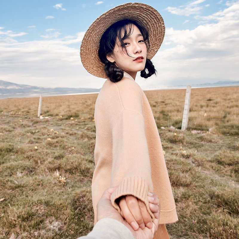 Anne Chen 2017 autumn new lady no collar button knit cardigan - Women's Sweaters - Cotton & Hemp Khaki