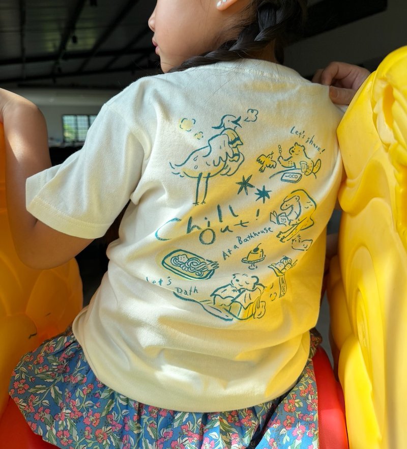 一緒に温泉チル - イラストキッズTシャツ / 親子コーデ / ソフトピュアコットン - トップス・Tシャツ - コットン・麻 