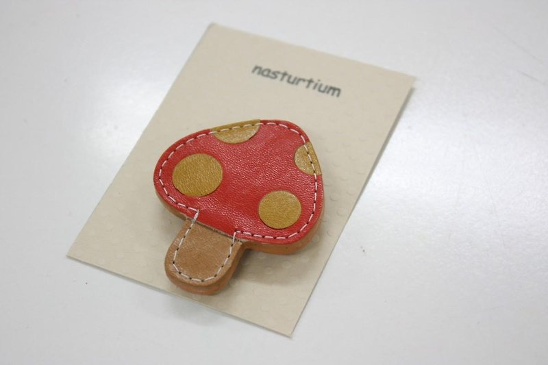 Mushroom brooch red x yellow - Brooches - Genuine Leather Red
