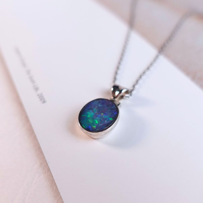 Australian natural boulder-backed opal, exquisite color-changing and flashing handmade custom-made sterling silver necklace gift - Necklaces - Sterling Silver Multicolor