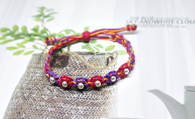 Hand-knitted silk Wax thread ((retractable)) <花开> //You can choose your own color// - สร้อยข้อมือ - ขี้ผึ้ง สีแดง