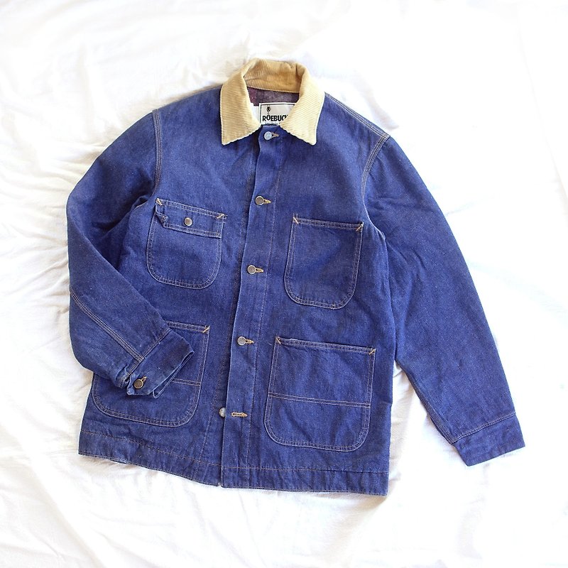 BajuTua/vintage/ 80's American-made ROEBUCKS denim bristle tooling jacket - Men's Coats & Jackets - Cotton & Hemp Blue