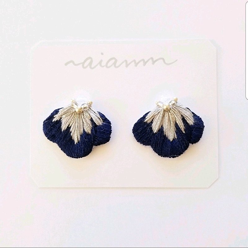 Thread Earrings & Clip-ons Blue - Embroidered Petal Earring Navy