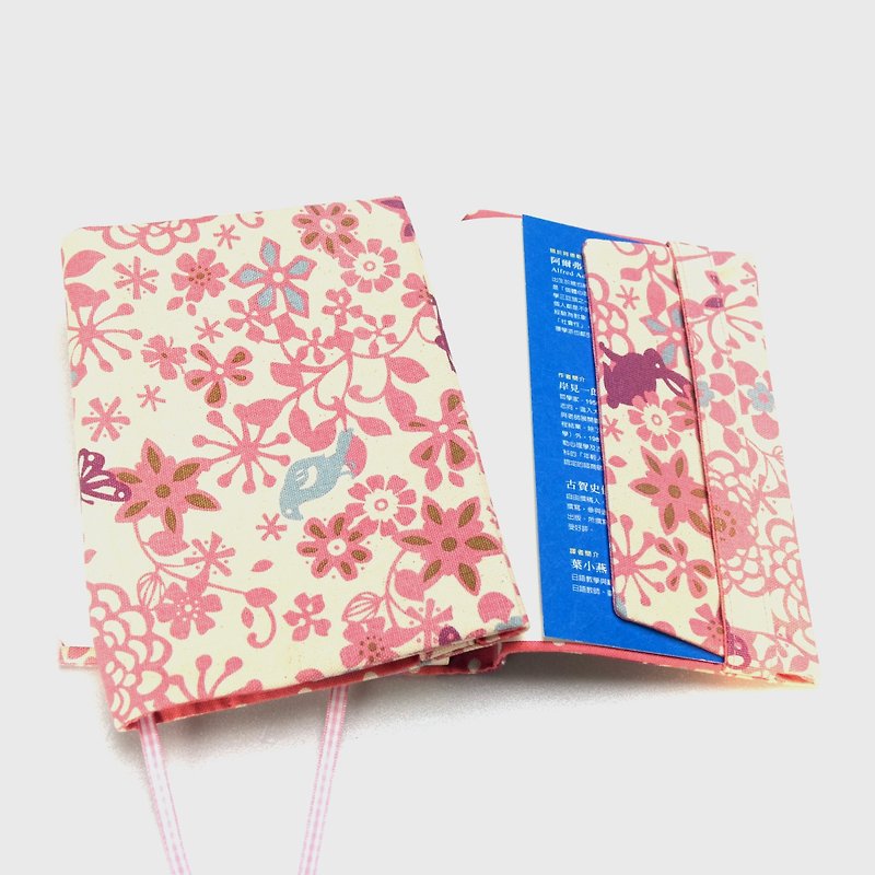 Pink garden book cover with bookmark handmade canvas - Notebooks & Journals - Cotton & Hemp Pink