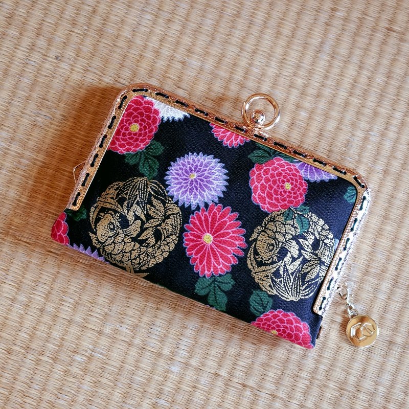 口金票卡夾 / 卡片收納 / 信用卡包 - 金魚與花 - 零錢包/小錢包 - 棉．麻 黑色