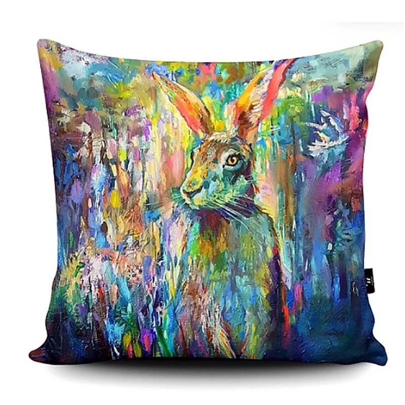 WRAPTIOUS/Handmade pillow/Woodland Hare - Pillows & Cushions - Faux Leather Multicolor