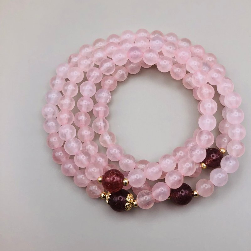 ITS-BJ624 [Design model, safe and comfortable blessing, 108 beads] natural ice transparent rose quartz - Bracelets - Semi-Precious Stones Pink