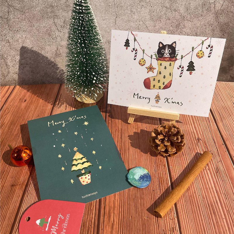 [Limited to 10 sets] Du Qianshuo - handwritten original text card + Christmas hand-painted postcard four-in-set set - Cards & Postcards - Paper 