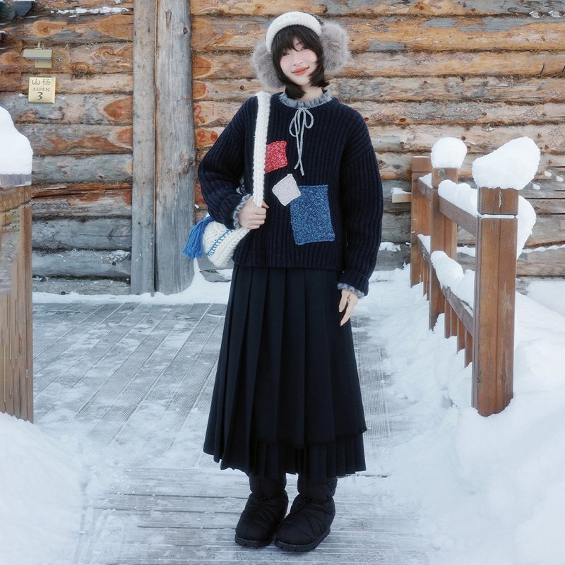 アシンメトリープリーツスカート|スカート|冬物|Sora-2020 - スカート - ウール ブラック