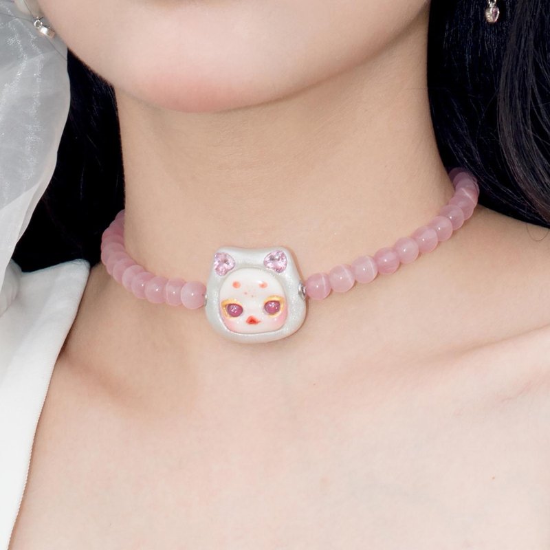 Fantasy Angel Cat Bubble Pink Necklace - Necklaces - Pottery 