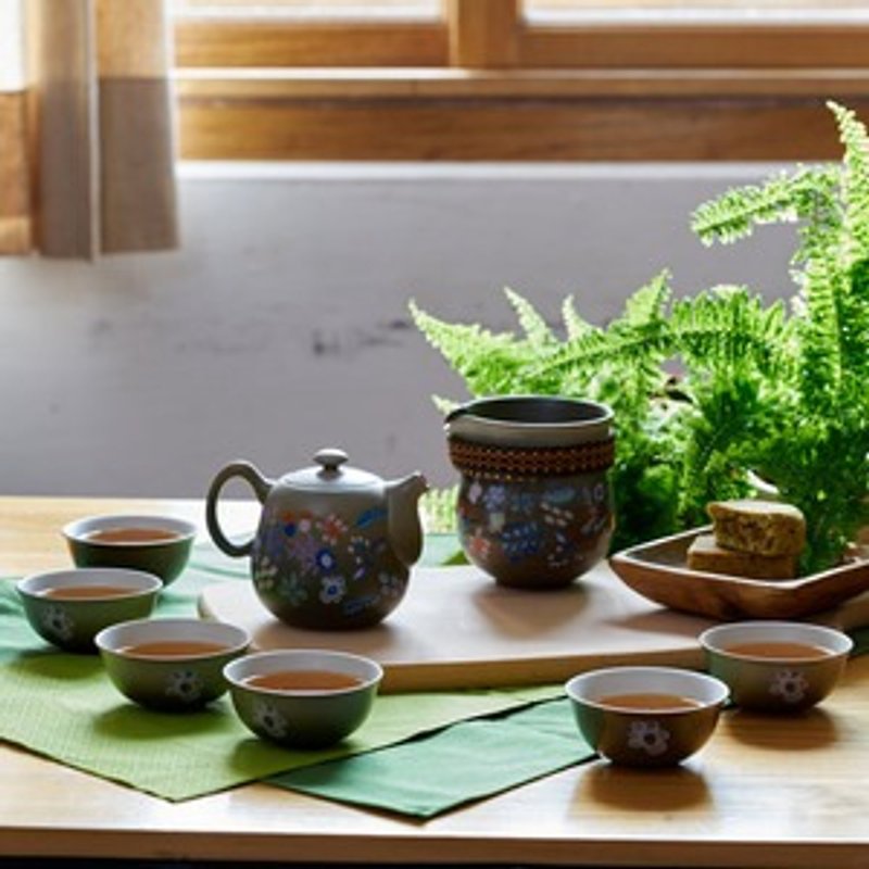 Pottery Workshop Wu Xiaoru X-fools and children Tao Pu series - tea maker to meet the pot gift set (green and yellow) - ถ้วย - วัสดุอื่นๆ สีเขียว