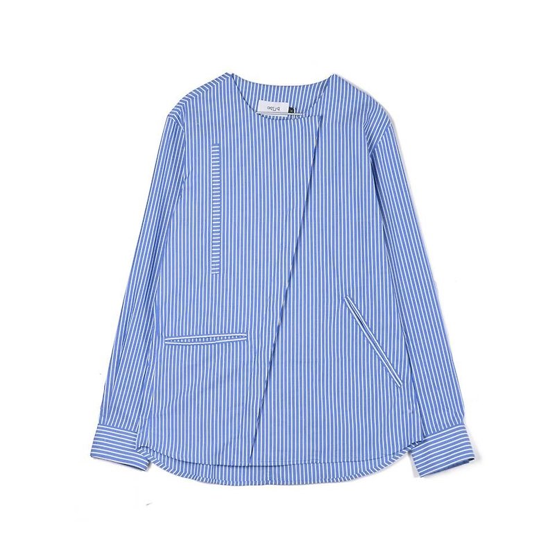 oqLiq  - Root – resemble shirt 以襯衫 (條紋) - 男襯衫/休閒襯衫 - 棉．麻 藍色