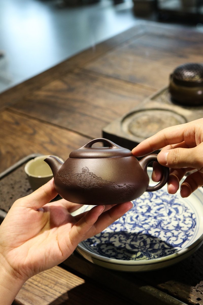 送禮紫砂壺茶壺汉棠石瓢   紫泥 240ml 9孔 实力派作品  实属精美 - 茶壺/茶杯/茶具 - 陶 灰色