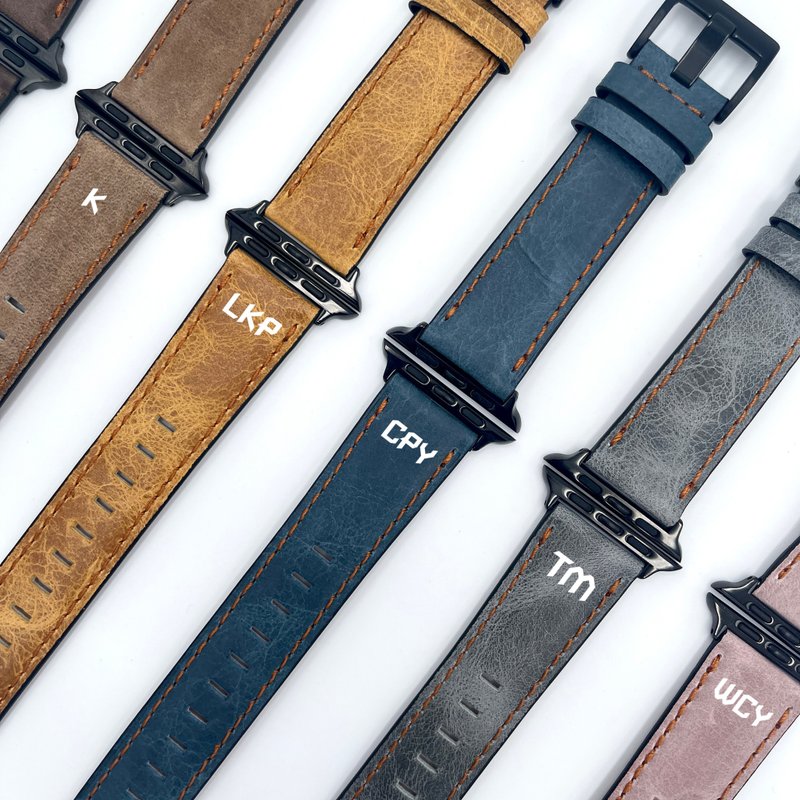 【カスタマイズ】【カスタム英語略語】AppleWatchヴィンテージレザーストラップ - スマホケース・カバー - 革 多色