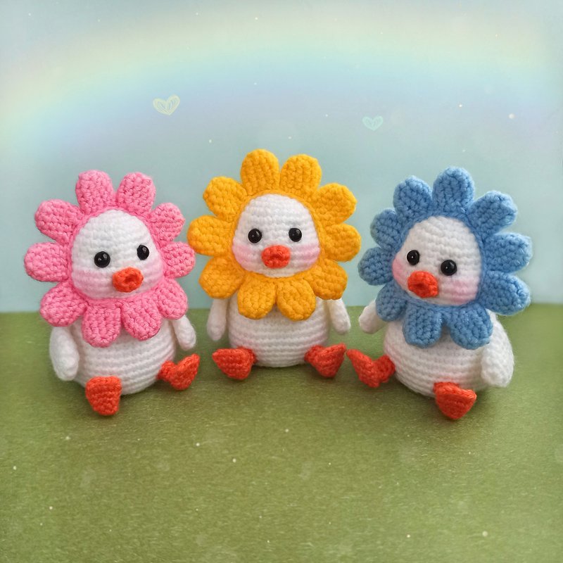 Cute Duck- flower, Little Stuffed Duckling Toy, Duckling with flower, Kawaii - ของเล่นเด็ก - อะคริลิค หลากหลายสี