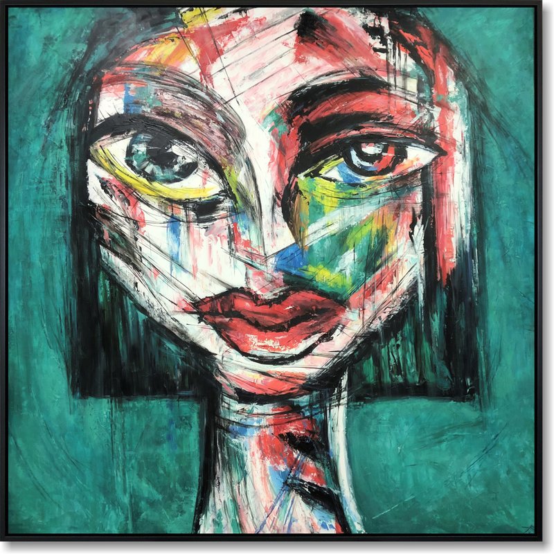 Large Cubist Painting Original Pop Art Painting Original Woman Face Painting Pop - 壁貼/牆壁裝飾 - 壓克力 多色