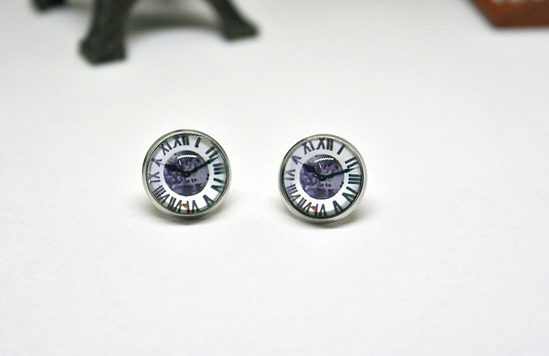 X stainless steel needle time gem earrings * cute * # # Roman clock - Earrings & Clip-ons - Other Metals Black