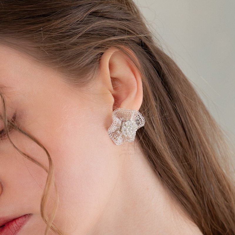 2way Orbit Glass Beads Earrings Silver color - Earrings & Clip-ons - Glass Silver