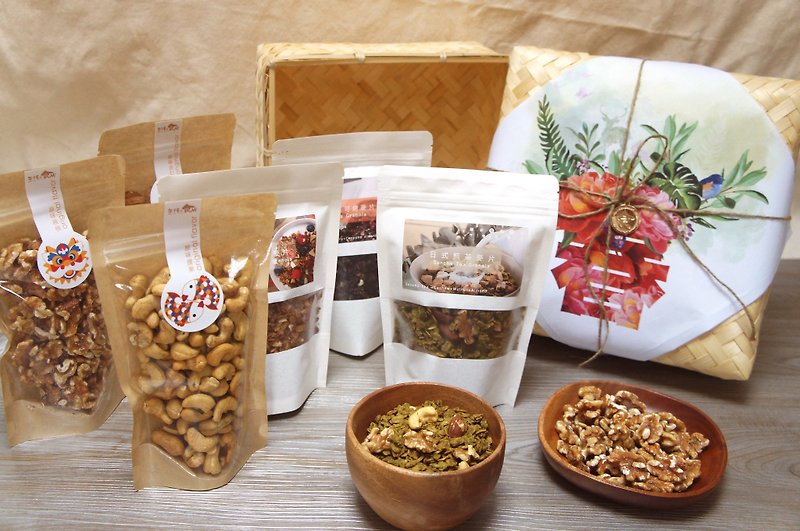 Afternoon snack light│Bamboo Basket Gift Box-Nut Cereal Set - Oatmeal/Cereal - Fresh Ingredients 
