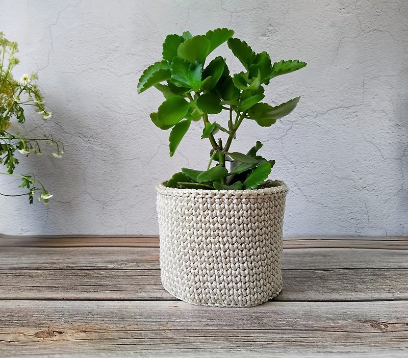 植木鉢カバーのアイデア、カバー付き植木鉢、手作りのお母さんへのギフト - 観葉植物 - ポリエステル ホワイト