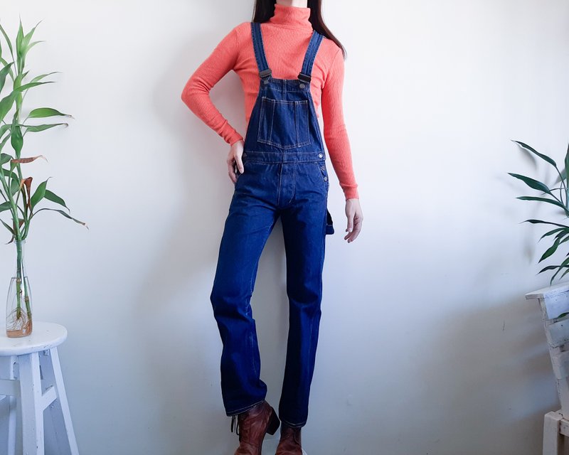 Vintage Blue Jeans Denim Overalls Navy Blue Denim Unisex Overalls Size Xs-S - จัมพ์สูท - ผ้าฝ้าย/ผ้าลินิน สีน้ำเงิน