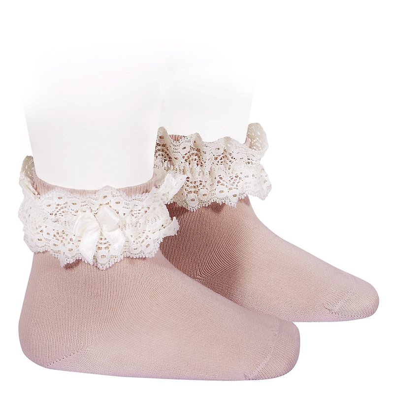 Condor Classic Girl Butterfly Lace Socks-526 Rose Pink - ถุงเท้า - ผ้าฝ้าย/ผ้าลินิน สึชมพู