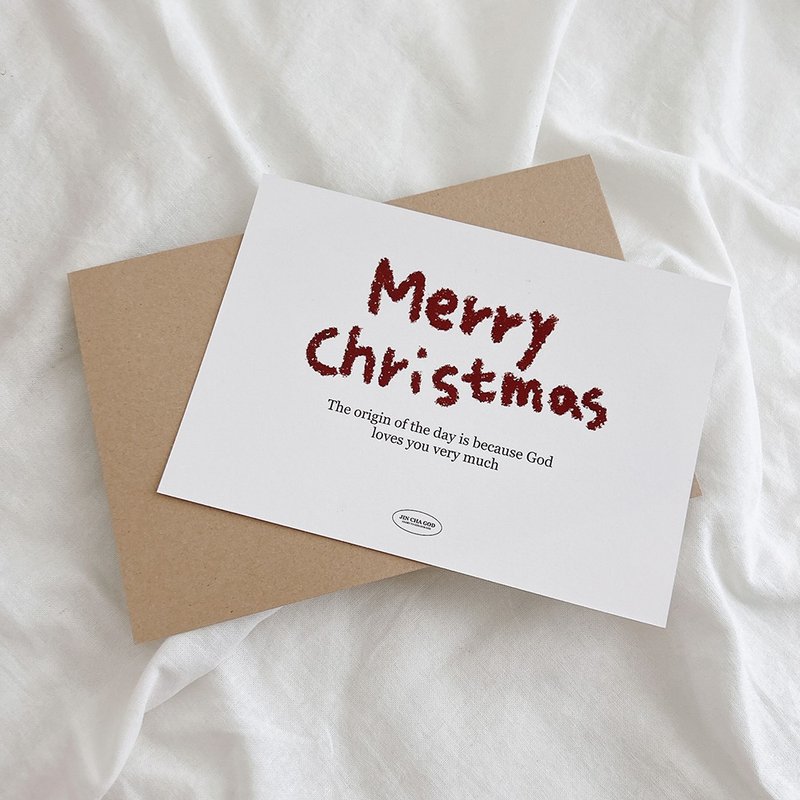 JIN CHA GOD-聖誕卡片+信封 蠟筆手寫款Merry Christmas聖誕卡 - 卡片/明信片 - 紙 