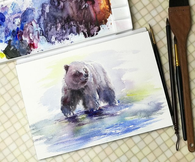 クマの絵動物のオリジナルアートクロクマの壁のアートグリズリー