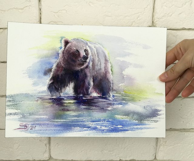 クマの絵動物のオリジナルアートクロクマの壁のアートグリズリー