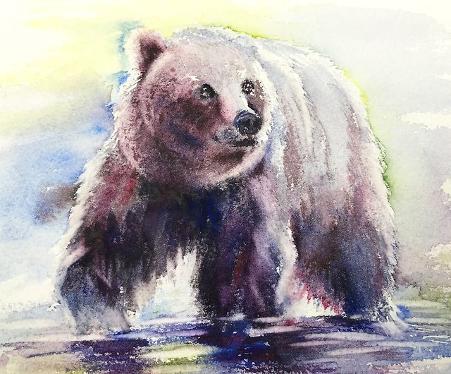 クマの絵動物のオリジナルアートクロクマの壁のアートグリズリー