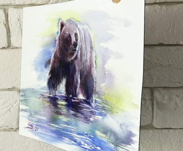 クマの絵動物のオリジナルアートクロクマの壁のアートグリズリー