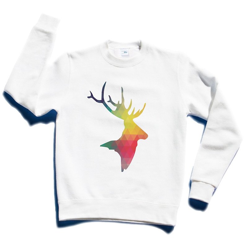 Abstract Deer Head unisex white sweatshirt - เสื้อผู้หญิง - ผ้าฝ้าย/ผ้าลินิน ขาว