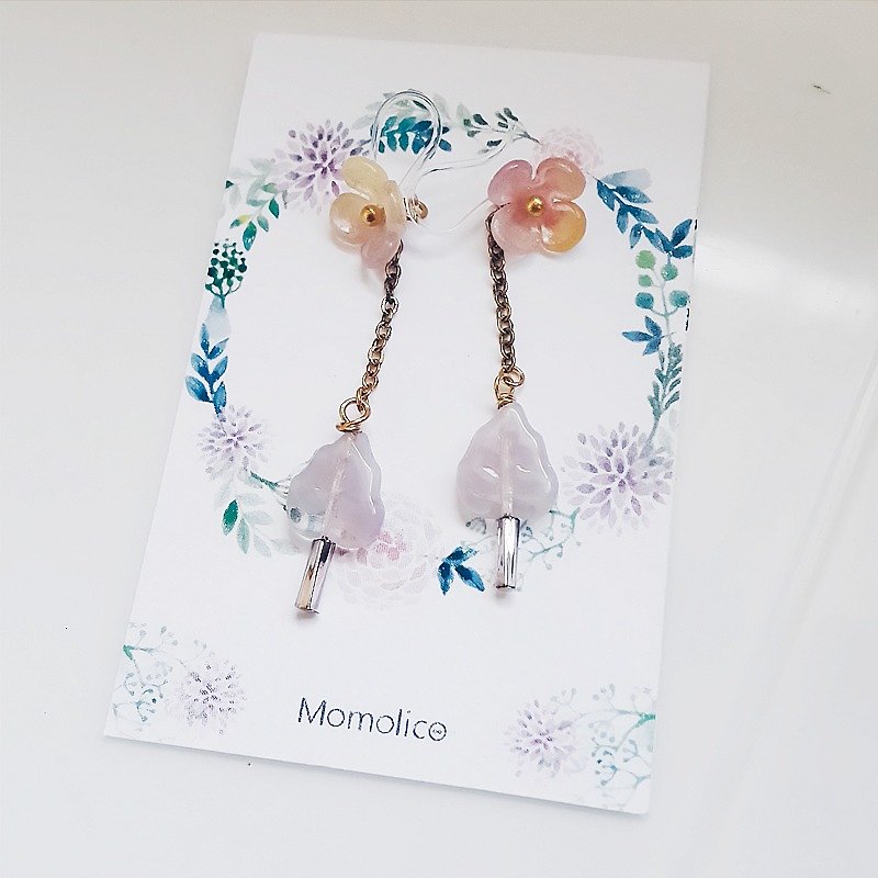momolicoのイヤリングは、紫色の花＆樺のクリップオンの学科を変更することができます妖精 - ピアス・イヤリング - その他の素材 パープル