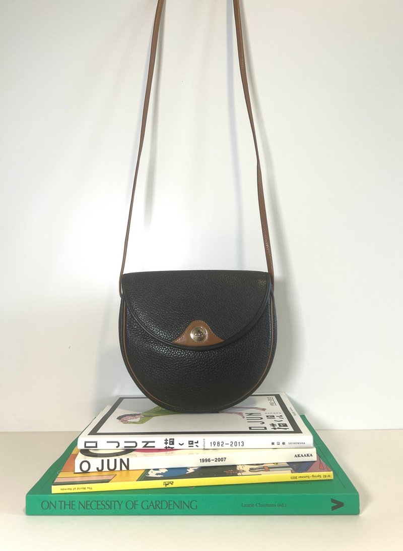 Dior復古黑色啡色皮革CD斜肩側背手提袋 日本中古Vintage bag - 側背包/斜背包 - 真皮 黑色