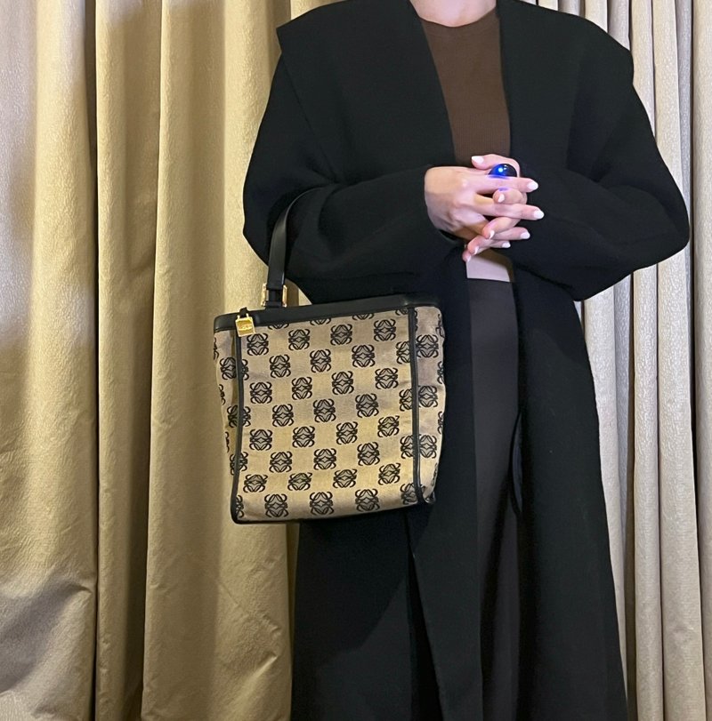 LOEWE稀有小琴譜手提側肩包 贈金屬鏈條肩帶 中古Vintage - 手提包/手提袋 - 其他材質 咖啡色