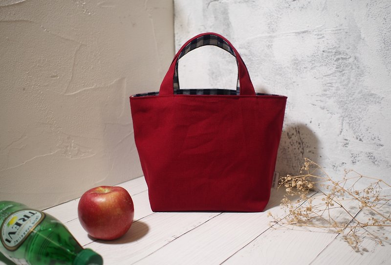 House wine series lunch bag / tote bag / limited edition handmade bag / small apple / out of stock items in stock - Handbags & Totes - Cotton & Hemp Red